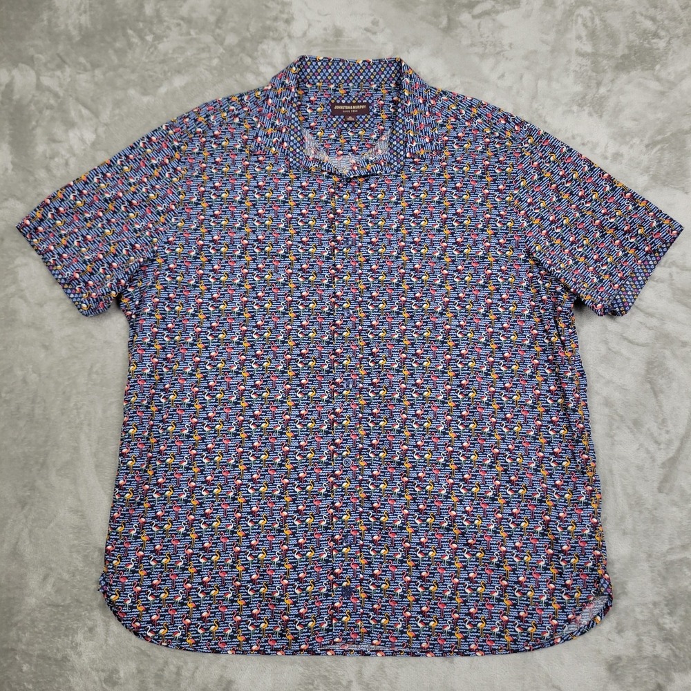 Johnston & Murphy Shirt Mens XL Multicolor Geometric Flamingo Print 100% Cotton